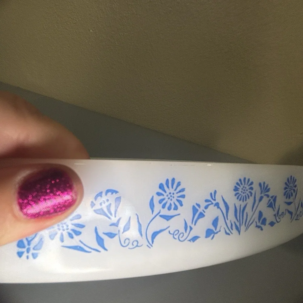 Pyrex Blue Daisy Baking Dish 60's-70's Flowers Casserole Oval Milk Glass Clean